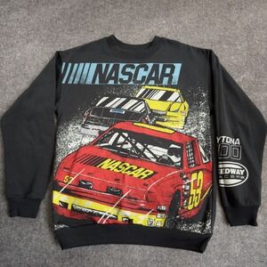 NASCAR Daytona 500 Speedway Racer Sweatshirt Black Graphic Crewneck Mens Small